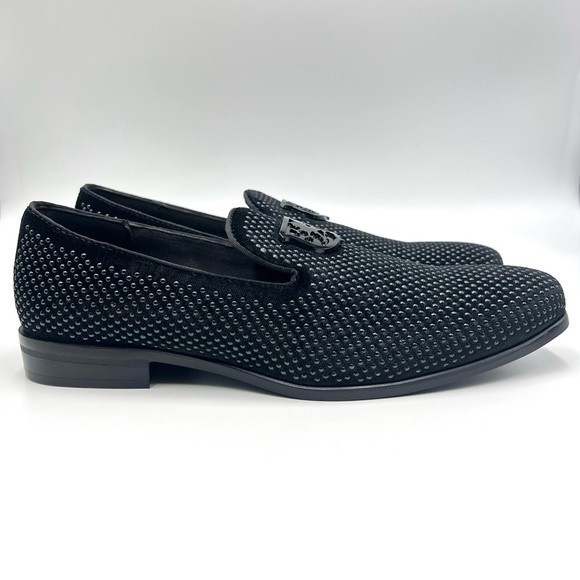 Stacy Adams Mens Size 9.5 Swagger Black Studded‎ Slip On Loafers Shoes